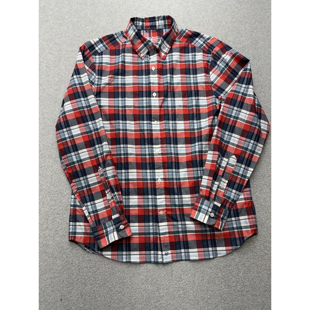 Vineyard Vines Shirt Mens Medium Red Blue Plaid On-The-Go Button Down Stretch